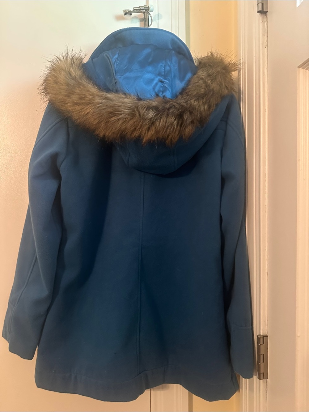 C. Wonder Bright Blue Toggle Peacoat with Faux-Fur Hood Trim - Picture 3 of 9